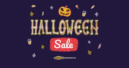 Template di design Halloween Sale with Scary Pumpkin Facebook AD