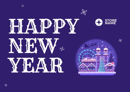 New Year Holiday Greeting with Festive Town Postcard – шаблон для дизайну