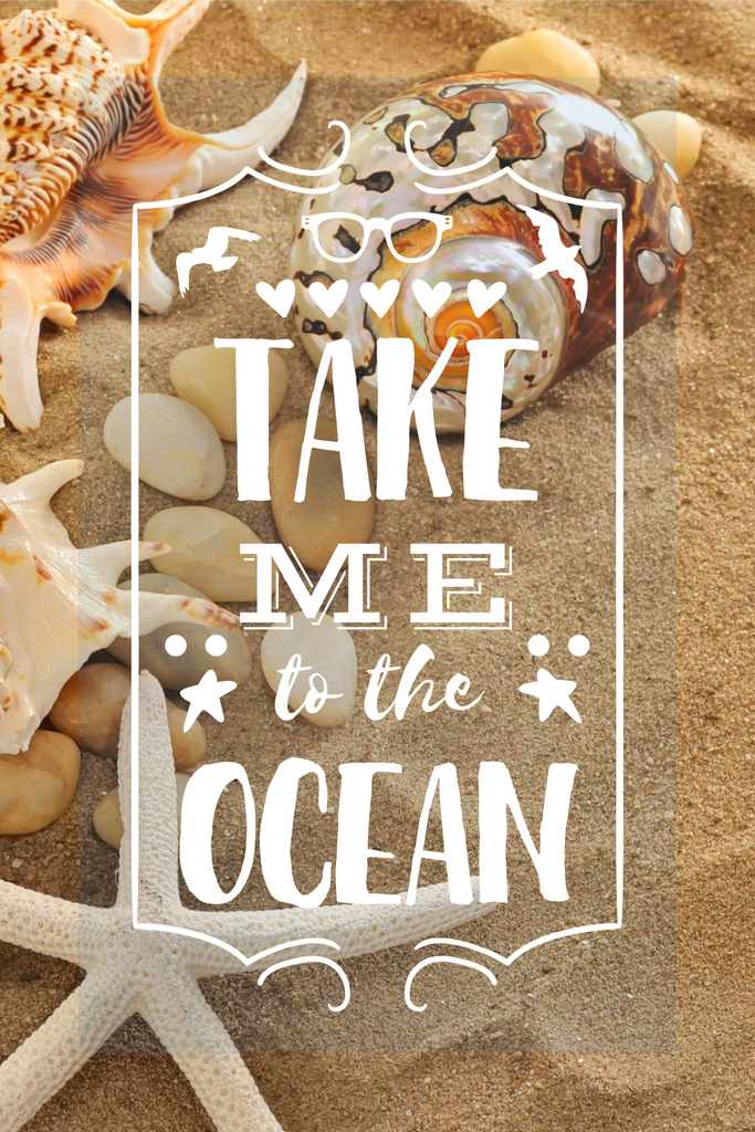 Designvorlage Vacation Theme with Shells on Sandy Beach für Pinterest