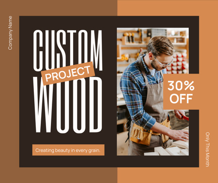 木材プロジェクトと木工品を割引価格で提供 Facebookデザインテンプレート