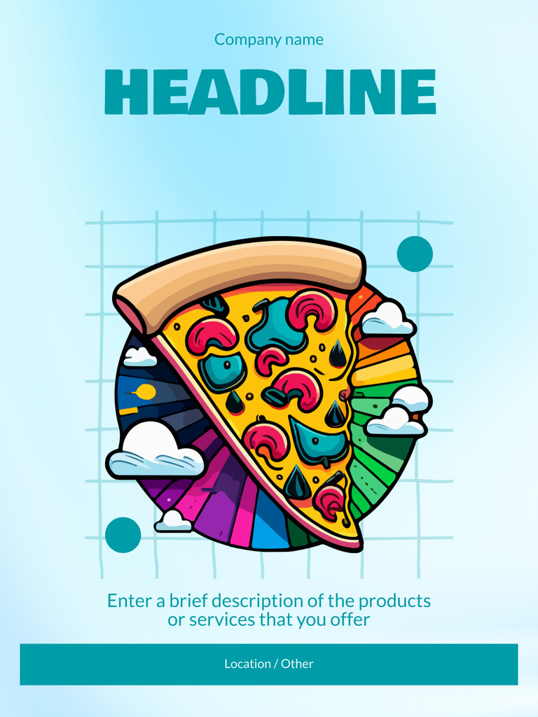 Fast Food Advertising with Bright Slice of Pizza Poster US Design Template