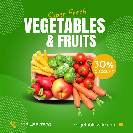 Discount For Fresh Fruits And Veggies In Basket Instagram Design Template