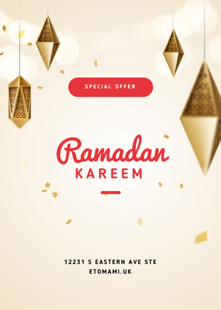 Platilla de diseño Ramadan Kareem Offer With Lanterns In Beige Postcard 5x7in Vertical