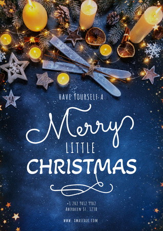 Merry Christmas Greeting with Gifts and Candles Poster Design Template