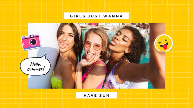 Designvorlage Girls taking Selfie in Swimsuits für Youtube Thumbnail