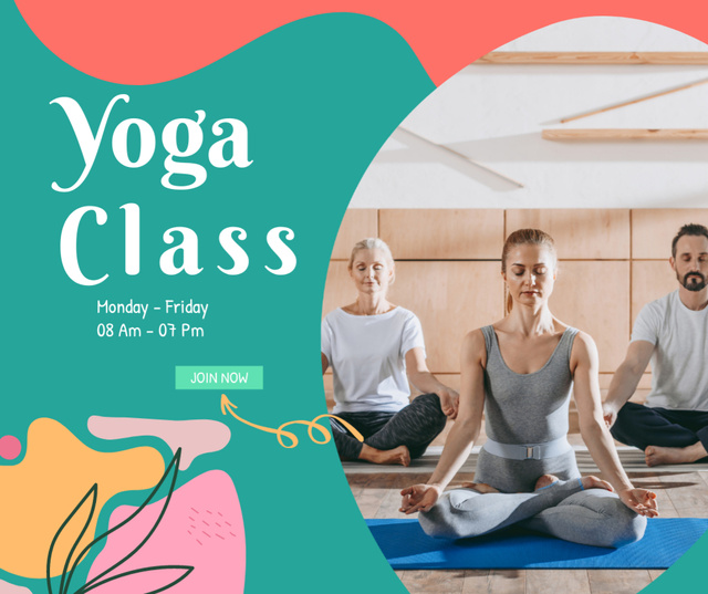 Template di design Women Practicing Yoga in Lotus Position Facebook