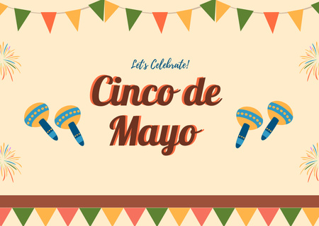 Cinco De Mayo Holiday Celebration With Maracas Card Design Template