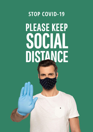 Designvorlage Junger Mann mit medizinischer Maske während der Pandemie für Poster