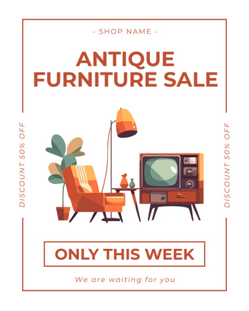 Colorful Furniture Pieces Sale Offer With TV Instagram Post Vertical Design Template