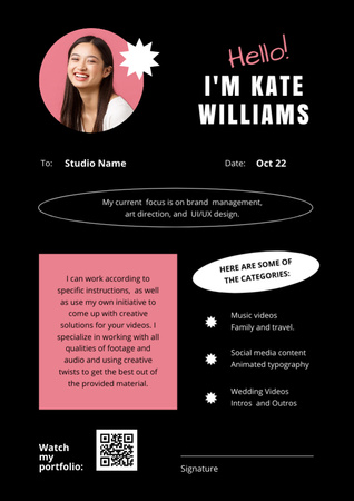 Designvorlage Webdesigner-Portfolio mit asiatischer Frau für Letterhead