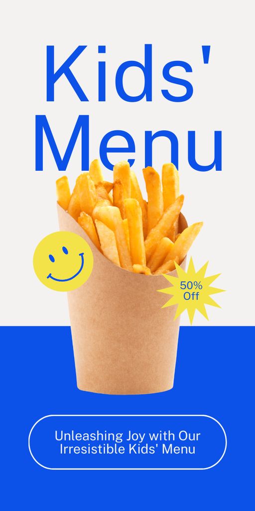 Ad of Kids' Menu with Tasty French Fries Graphic Modelo de Design