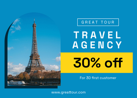 Plantilla de diseño de Oferta de Viaje a Francia en Azul Card 
