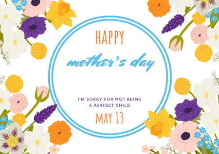 Happy Mother's Day Greeting With Illustrated Flowers Postcard A5 Šablona návrhu