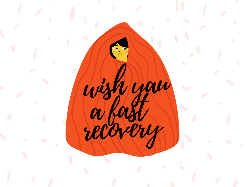 Platilla de diseño Cute Get Well Wish With Girl Hiding In Blanket Postcard 4.2x5.5in