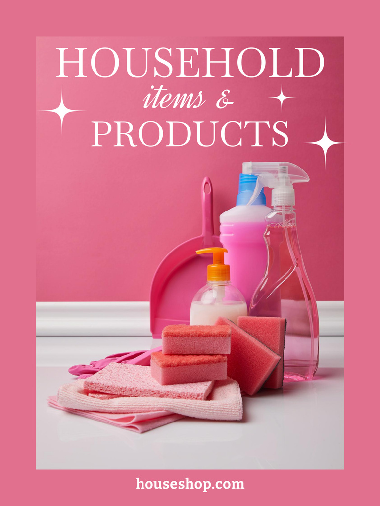 Designvorlage Offer of Household Products in Pink Frame für Poster 36x48in