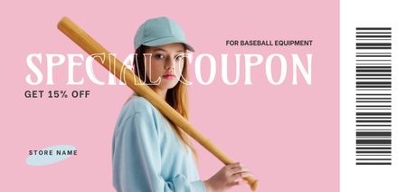Designvorlage Sport Equipment Store Ad with Pretty Girl Holding Baseball Bat für Coupon Din Large