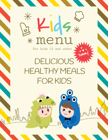 Kids menu offer with Children in costumes Flyer 8.5x11in Design Template
