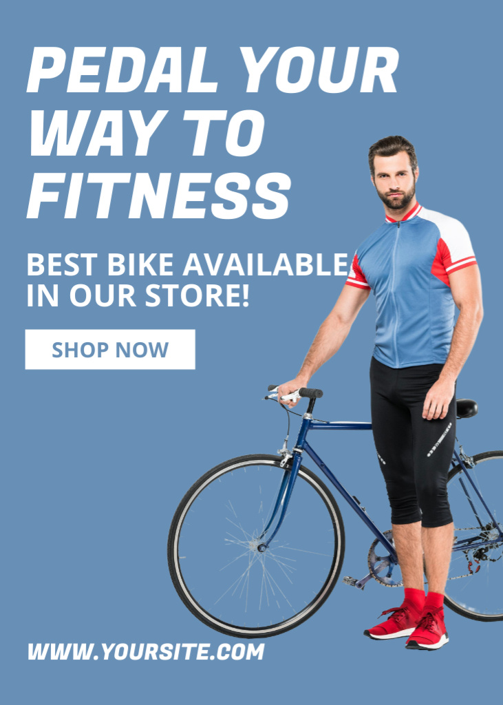 Bike Store Ad with Handsome Cyclist Flayer Modelo de Design