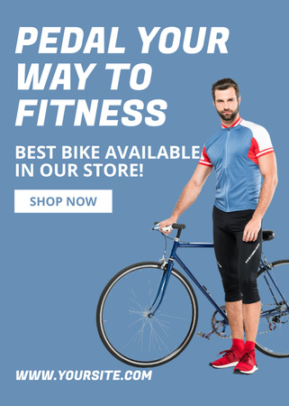Plantilla de diseño de Anuncio de tienda de bicicletas con ciclista guapo Flayer 