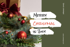 Merry Christmas in July Greeting on Green with Red Bow