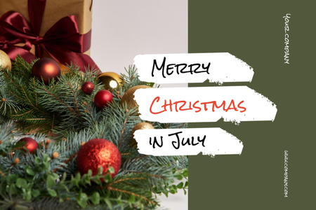 Merry Christmas in July Greeting on Green Postcard 4x6in – шаблон для дизайна