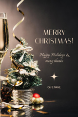 Delightful Christmas Holiday Greetings with Champagne And Fir Tree