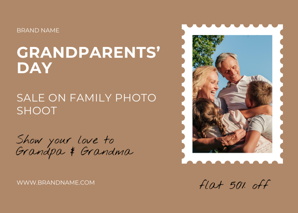 Family Photo Shoot Discounts on Grandparents' Day Postcard 5x7in Design Template