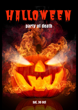Halloween Party Announcement with Scary Pumpkin Poster Design Template