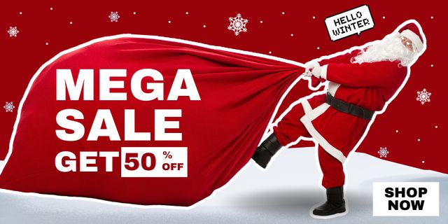 Santa Pulls Bag on Mega Sale Red Twitter Tasarım Şablonu