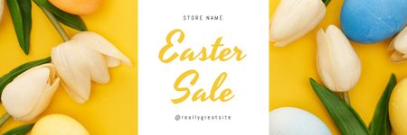 Easter Sale Announcement with Tender Tulips and Painted Eggs Twitter – шаблон для дизайну