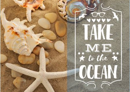 Seashells on Sand with Quote Card Design Template