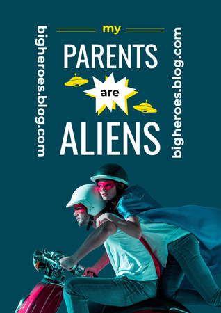 Ontwerpsjabloon van Poster van ouderschap concept met paar paardrijden scooter
