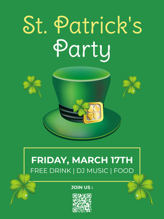 Vihreä hattu St. Patrick's Day -juhlailmoitus Poster US Design Template