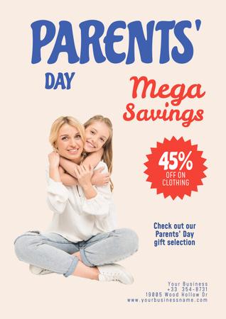 Parent's Day Sale with Mom and Daughter Poster Design Template