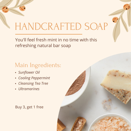 Designvorlage Angebot an handgefertigter Seife aus natürlichen Materialien für Instagram