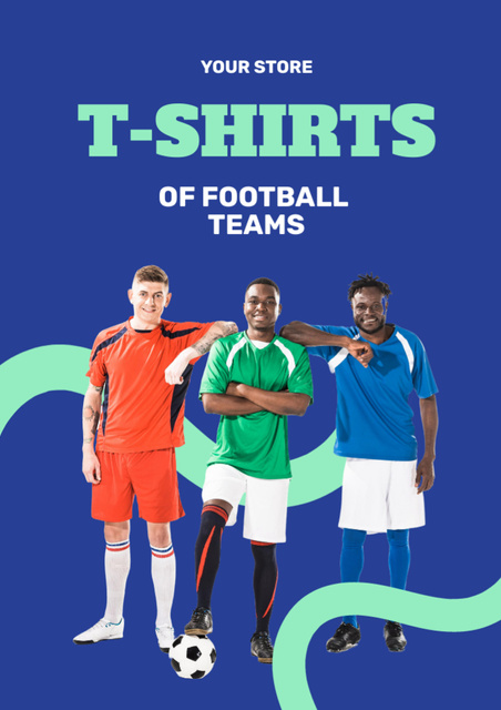Football Team T-Shirts Sale Offer on Blue Flyer A4 Design Template