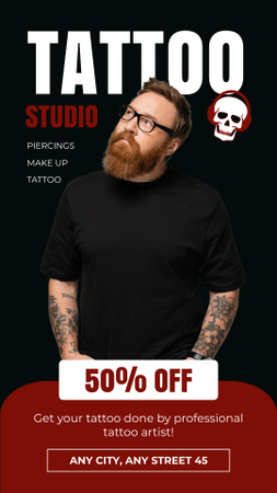 Piercings And Makeup Services In Tattoo Studio With Discount Instagram Story Design Template