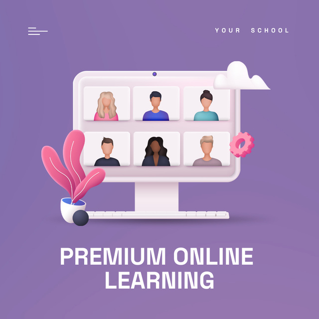 Premium Online Courses Promotion In Purple With Monitor Animated Post Tasarım Şablonu