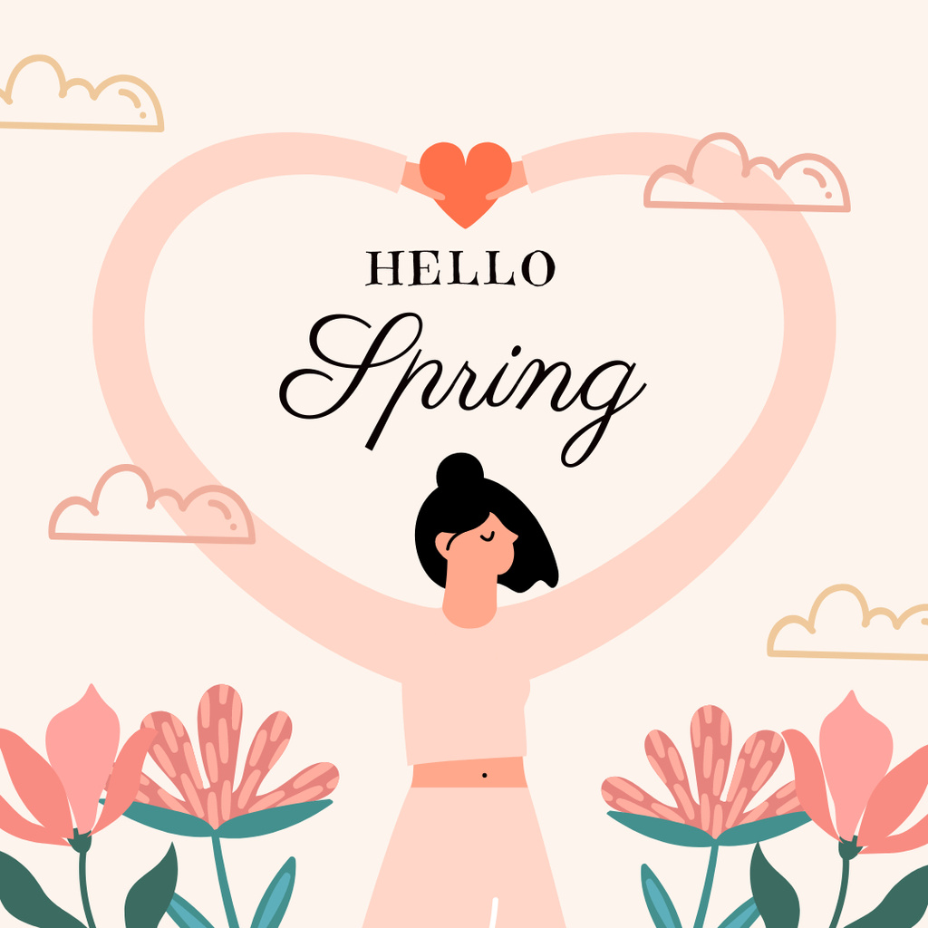 Hello Spring vector post Instagram – шаблон для дизайна