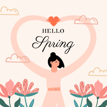 Hello Spring vector post Instagram Design Template