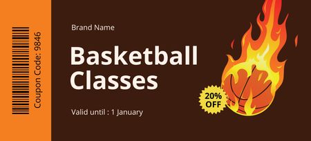 Basketball School Ad with Burning Sports Ball Coupon 3.75x8.25in Design Template