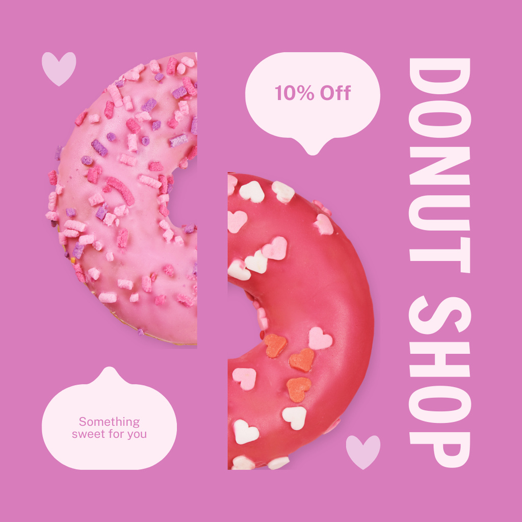 Doughnut Shop Ad with Sweet Tasty Donuts Instagram Design Template