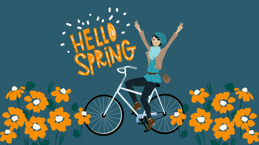Spring Mood with Woman in Bicycle FB event cover Design Template