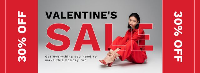 Valentine's Day Sale with Asian Woman in Red Facebook cover Design Template