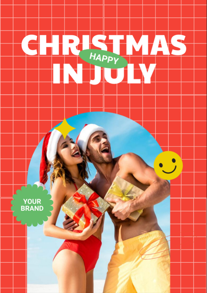 Platilla de diseño  Christmas in July with Young Couple on Beach Flyer A7