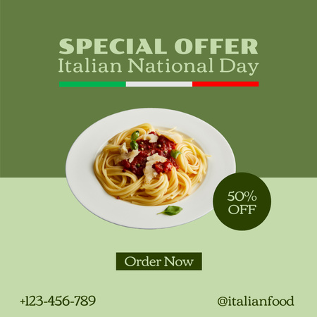 Italian National Day Special Pasta Serving At Half Price Instagram Design Template