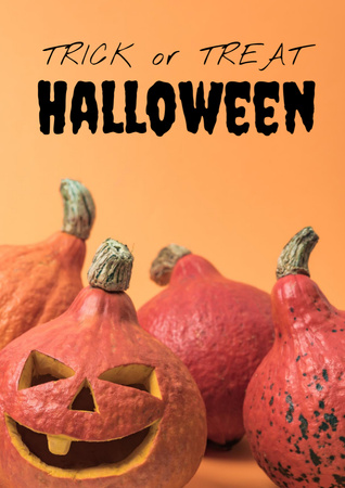 Platilla de diseño Halloween Greeting with Spooky Pumpkins Poster A3