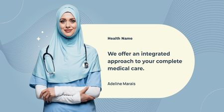 Medical Clinic Ad with Muslim Doctor Twitter Design Template