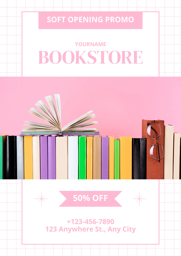 Bookstore Ad with Colorful Books Poster – шаблон для дизайна
