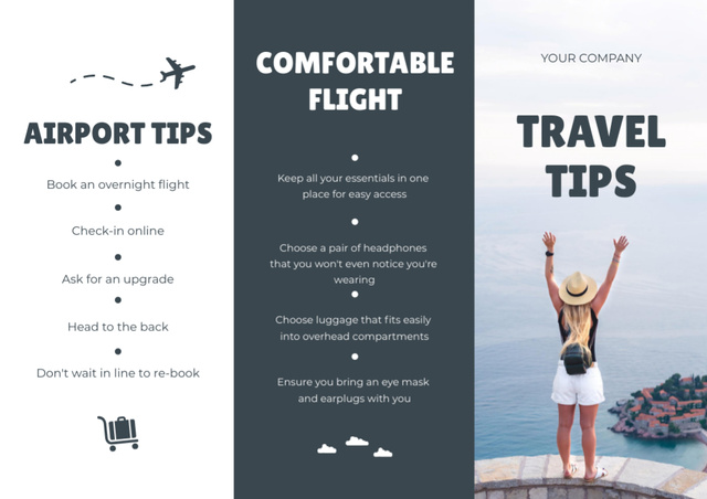 Airport Tips for Tourists with Woman Brochure Din Large Z-fold Πρότυπο σχεδίασης